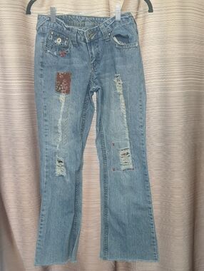 Juniors Vanilla Jeans Light Blue Patchwork Flare Jeans